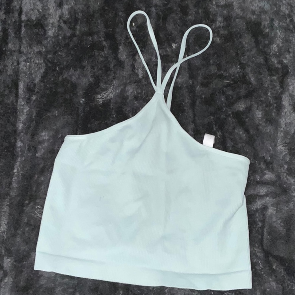 Teal cross cropped tank